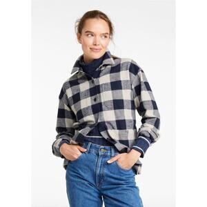 L.L. Bean Signature Chamois Shirt-Jacket Shacket Navy White Plaid Womens L